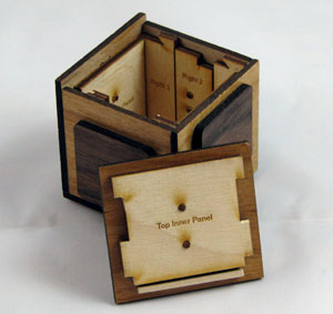 The puzzle pictured is made of 1/8" plywood for the inner box and 